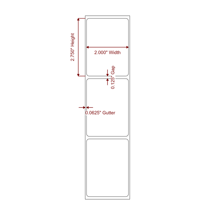 2 Inch x 2.75 Inch Rectangle Inkjet Label Roll - 2D Drawing