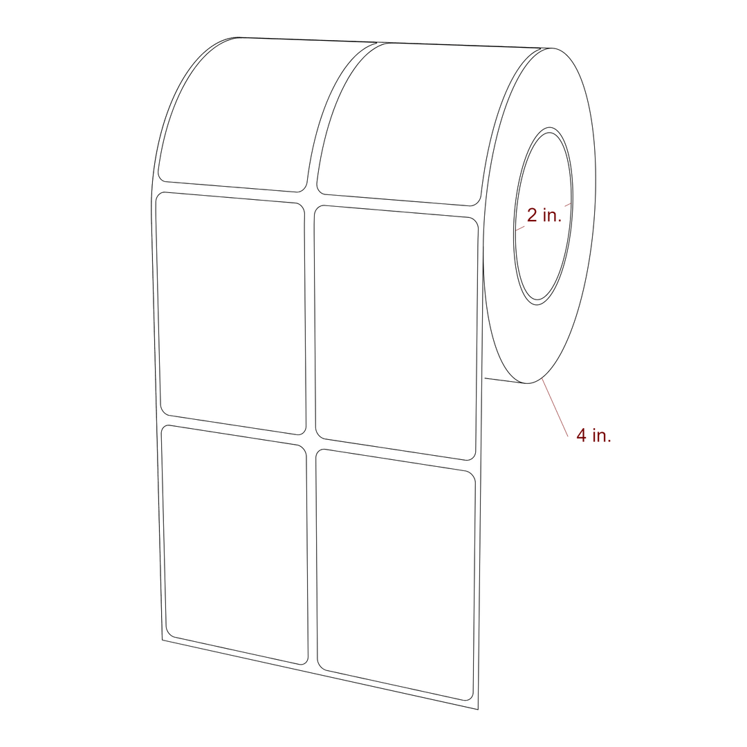 2 Inch x 2.75 Inch Rectangle Inkjet Label Roll - 2 Inch Core - 4 Inch Roll OD - 2Up - 3D Perspective