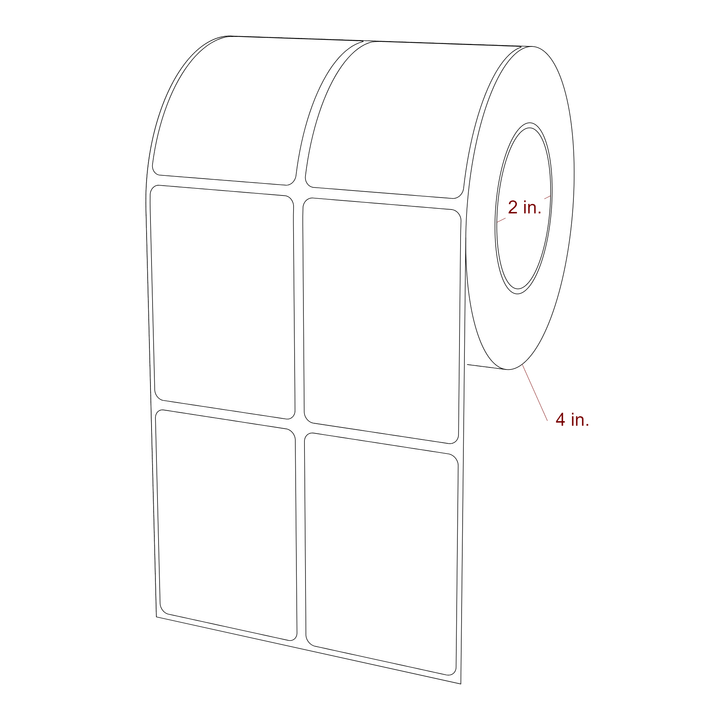 2 Inch x 2.75 Inch Rectangle Inkjet Label Roll - 2 Inch Core - 4 Inch Roll OD - 2Up - 3D Perspective