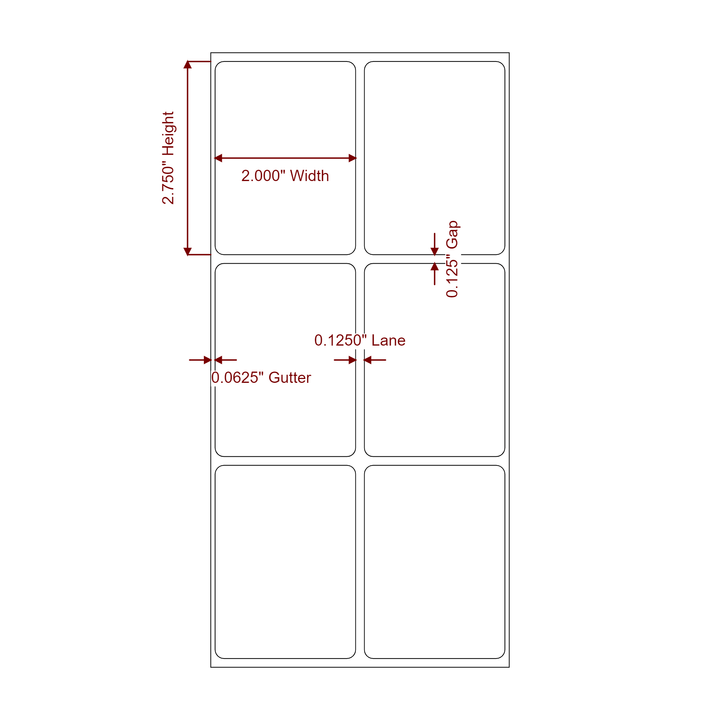 2 Inch x 2.75 Inch Rectangle Inkjet Label Roll - 2Up - 2D Drawing