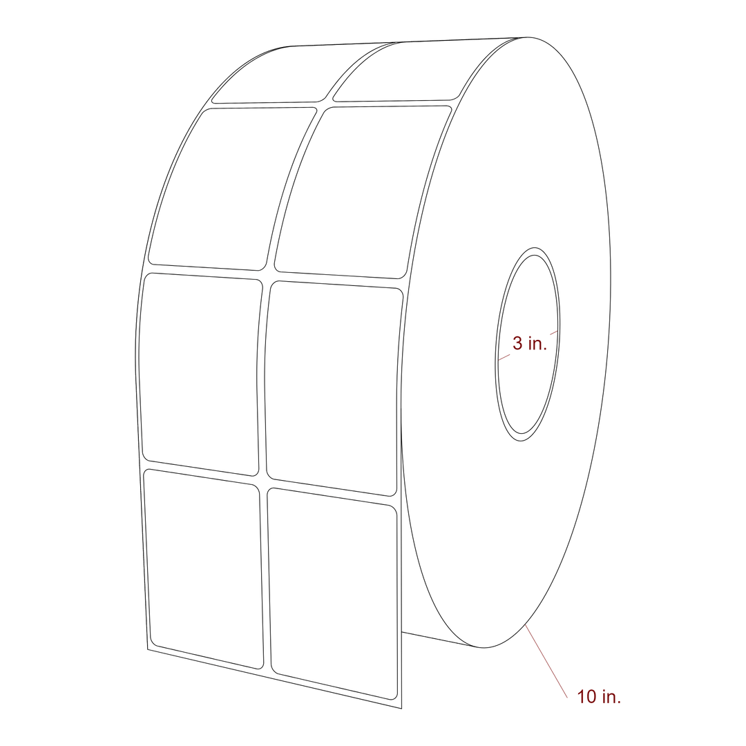 2 Inch x 2.75 Inch Rectangle Inkjet Label Roll - 3 Inch Core - 10 Inch Roll OD - 2Up - 3D Perspective