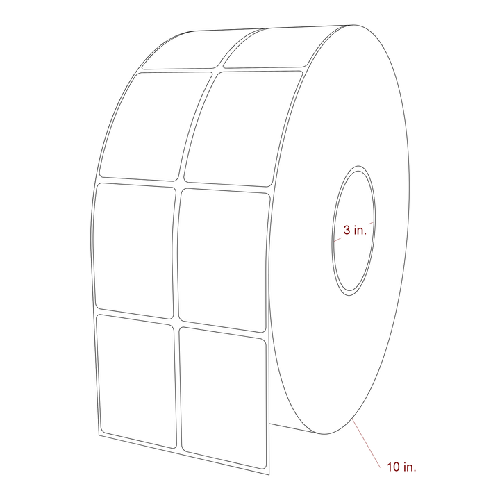 2 Inch x 2.75 Inch Rectangle Inkjet Label Roll - 3 Inch Core - 10 Inch Roll OD - 2Up - 3D Perspective