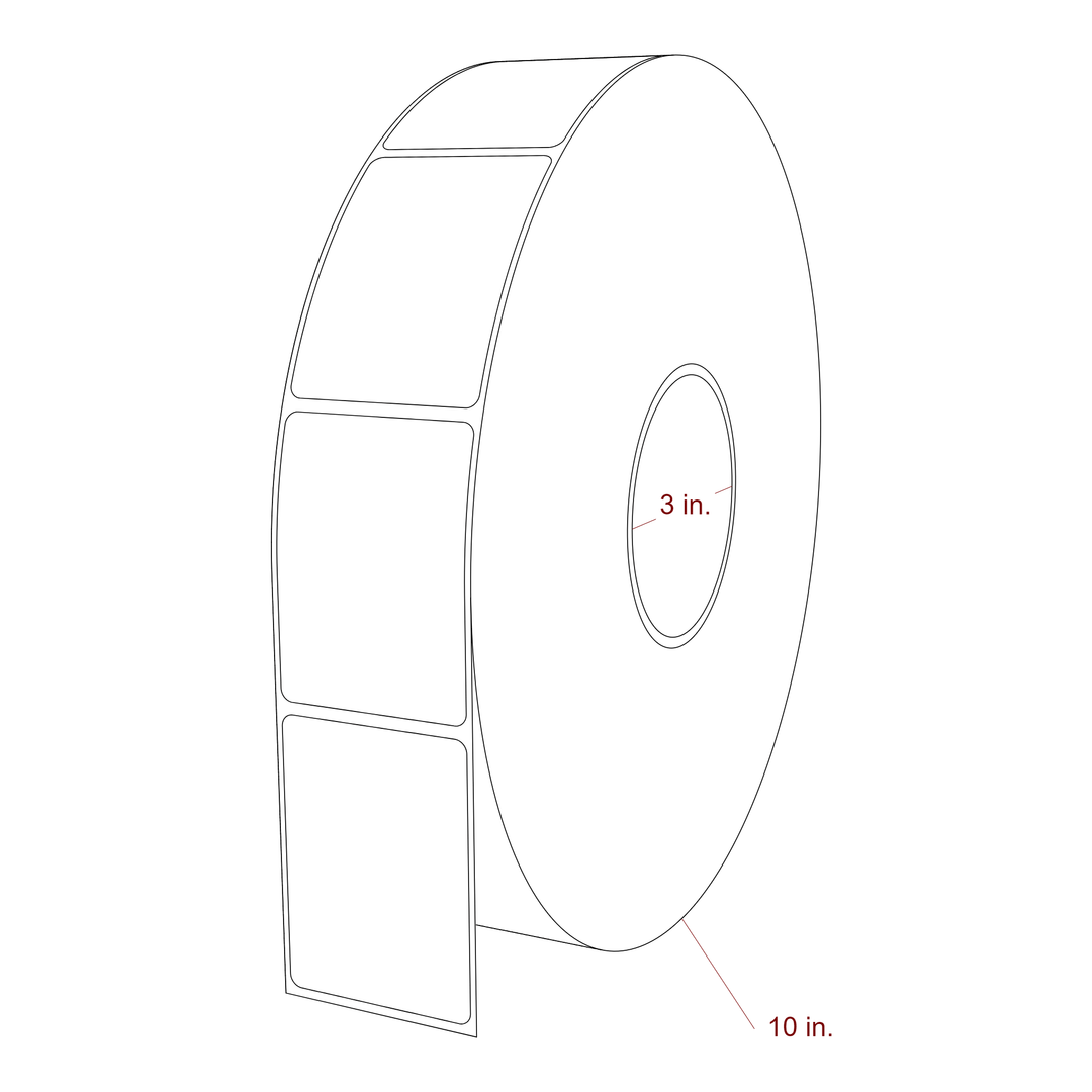 2 Inch x 2.75 Inch Rectangle Inkjet Label Roll - 3 Inch Core - 10 Inch Roll OD - 3D Perspective