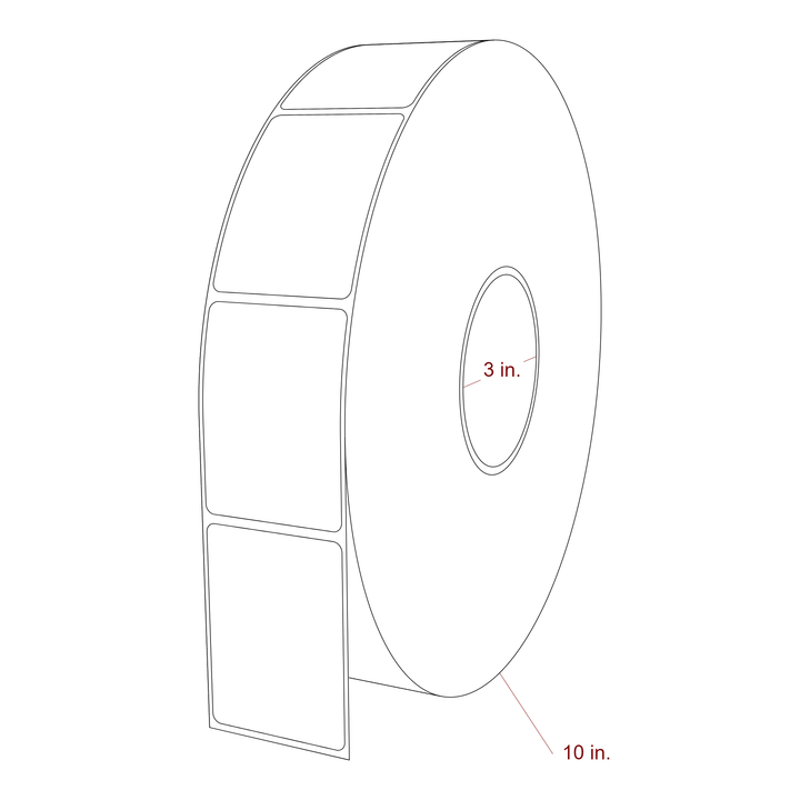 2 Inch x 2.75 Inch Rectangle Inkjet Label Roll - 3 Inch Core - 10 Inch Roll OD - 3D Perspective