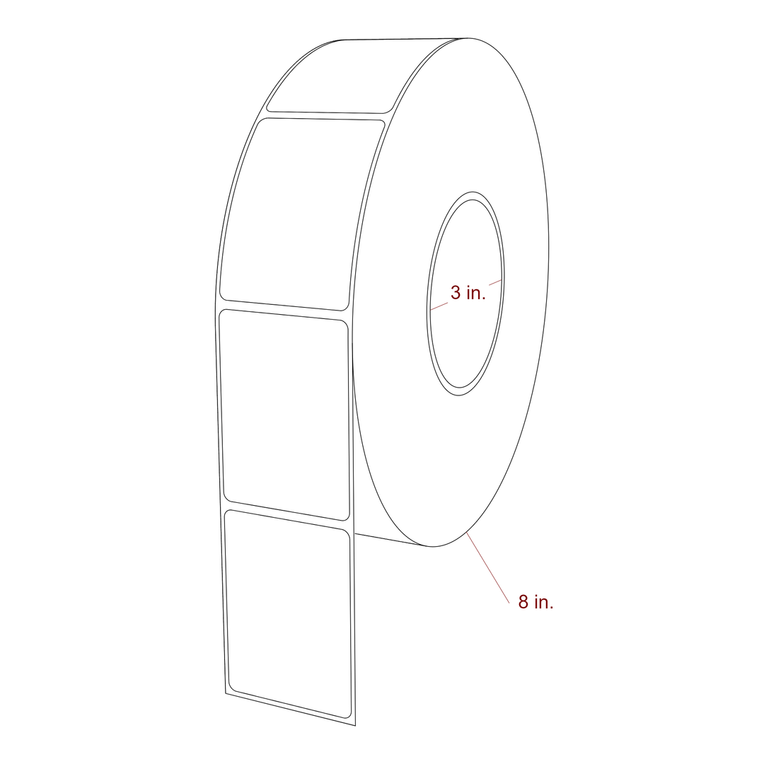 2 Inch x 2.75 Inch Rectangle Inkjet Label Roll - 3 Inch Core - 8 Inch Roll OD - 3D Perspective