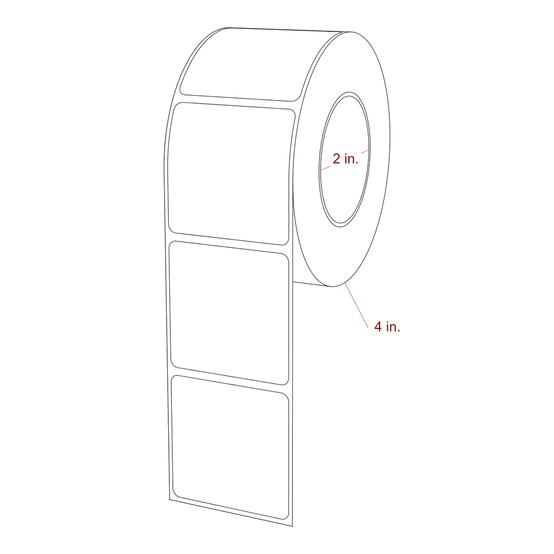 2 Inch x 2 Inch Rectangle Inkjet Label Roll - 2 Inch Core - 4 Inch Roll OD - 3D Perspective