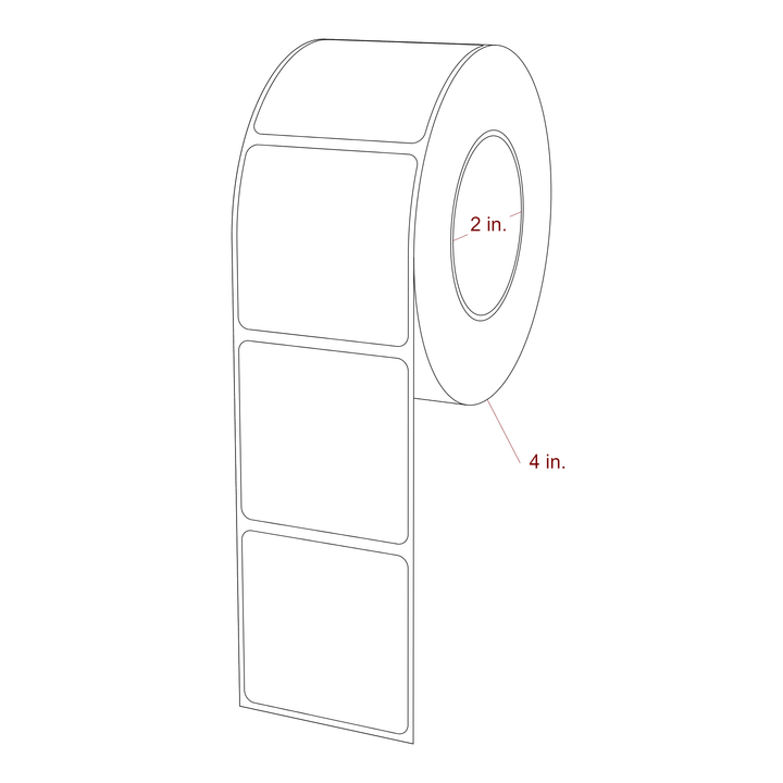 2 Inch x 2 Inch Rectangle Inkjet Label Roll - 2 Inch Core - 4 Inch Roll OD - 3D Perspective