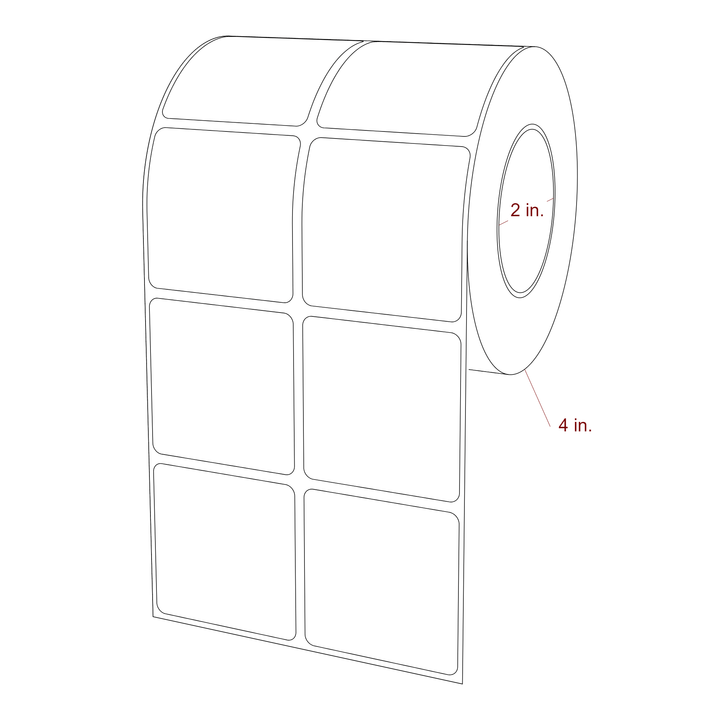 2 Inch x 2 Inch Rectangle Inkjet Label Roll - 2 Inch Core - 4 Inch Roll OD - 2Up - 3D Perspective