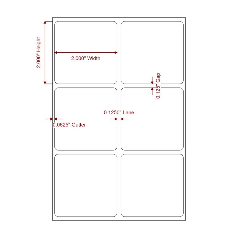 2" x 2" Inkjet Label Rolls | 2-Up | Fits Epson ColorWorks, VIPColor & Primera - Label Diagram