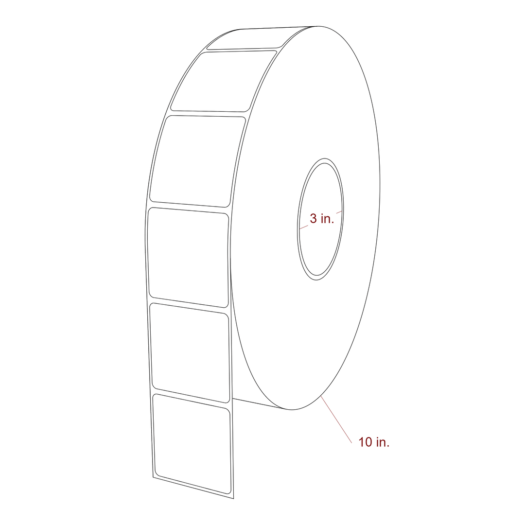 2 Inch x 2 Inch Rectangle Inkjet Label Roll - 3 Inch Core - 10 Inch Roll OD - 3D Perspective