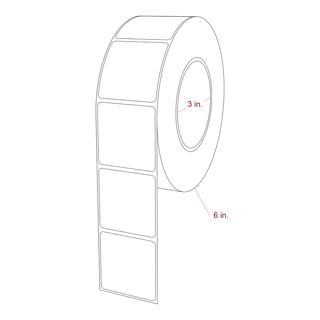 2 Inch x 2 Inch Rectangle Inkjet Label Roll - 3 Inch Core - 6 Inch Roll OD - 3D Perspective