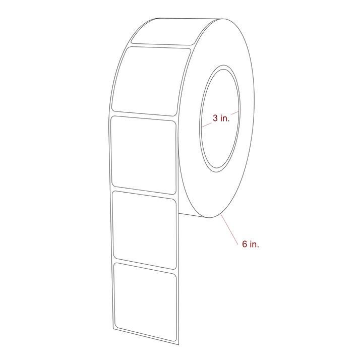 2 Inch x 2 Inch Rectangle Inkjet Label Roll - 3 Inch Core - 6 Inch Roll OD - 3D Perspective