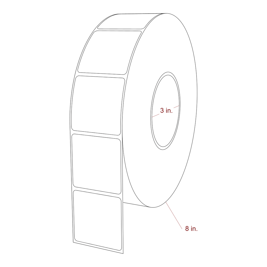 2 Inch x 2 Inch Rectangle Inkjet Label Roll - 3 Inch Core - 8 Inch Roll OD - 3D Perspective