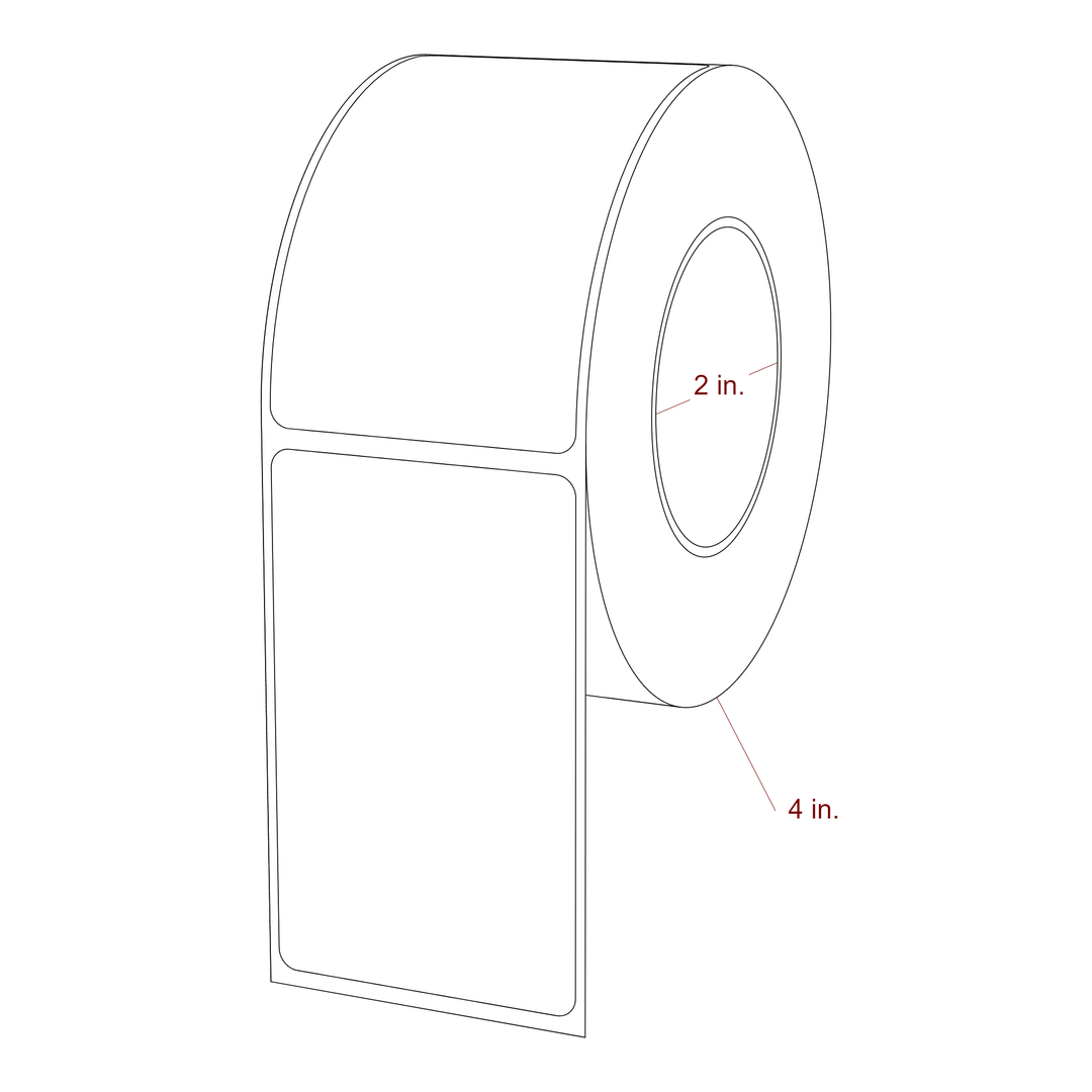 2 Inch x 3.25 Inch Rectangle Inkjet Label Roll - 2 Inch Core - 4 Inch Roll OD - 3D Perspective