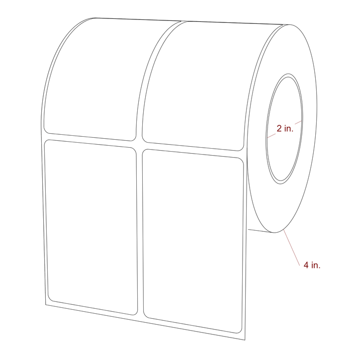 2 Inch x 3.25 Inch Rectangle Inkjet Label Roll - 2 Inch Core - 4 Inch Roll OD - 2Up - 3D Perspective