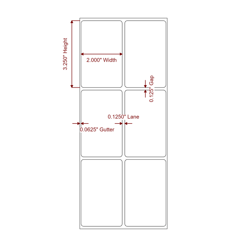 2" x 3.25" Inkjet Label Rolls | 2-Up | Fits Epson ColorWorks, VIPColor & Primera - Label Diagram