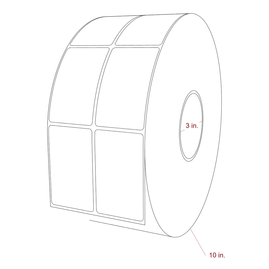 2 Inch x 3.25 Inch Rectangle Inkjet Label Roll - 3 Inch Core - 10 Inch Roll OD - 2Up - 3D Perspective