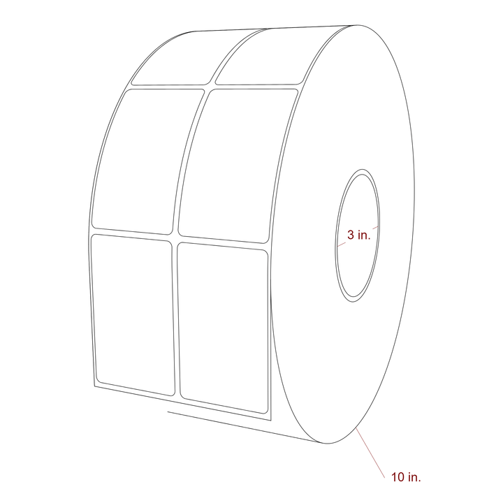 2 Inch x 3.25 Inch Rectangle Inkjet Label Roll - 3 Inch Core - 10 Inch Roll OD - 2Up - 3D Perspective