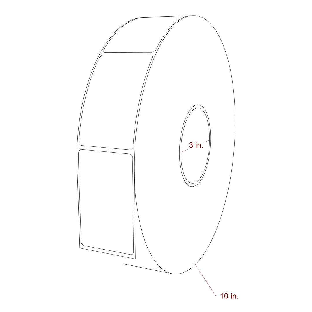 2 Inch x 3.25 Inch Rectangle Inkjet Label Roll - 3 Inch Core - 10 Inch Roll OD - 3D Perspective