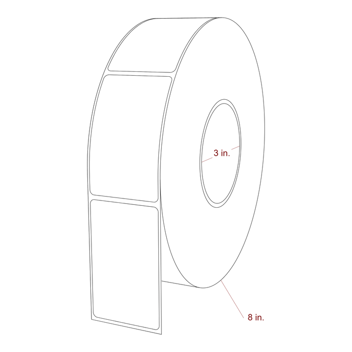 2 Inch x 3.25 Inch Rectangle Inkjet Label Roll - 3 Inch Core - 8 Inch Roll OD - 3D Perspective