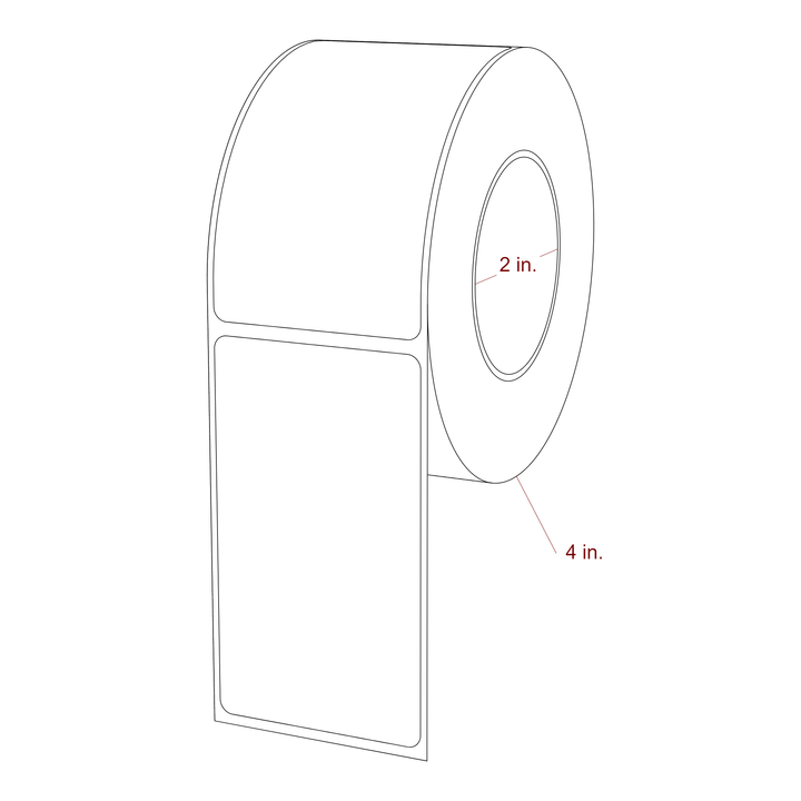 2 Inch x 3.5 Inch Rectangle Inkjet Label Roll - 2 Inch Core - 4 Inch Roll OD - 3D Perspective