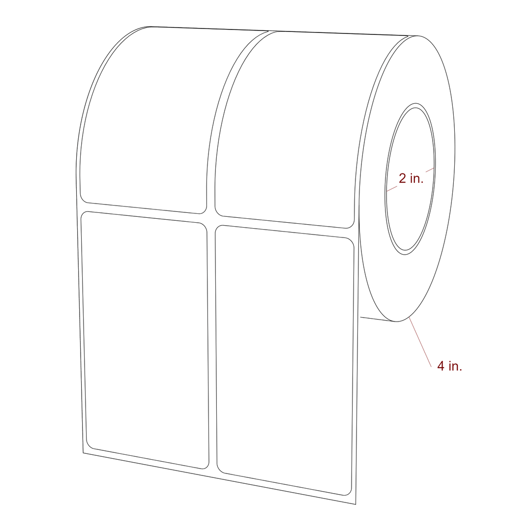 2 Inch x 3.5 Inch Rectangle Inkjet Label Roll - 2 Inch Core - 4 Inch Roll OD - 2Up - 3D Perspective