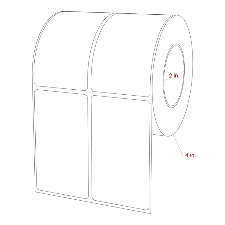 2 Inch x 3.5 Inch Rectangle Inkjet Label Roll - 2 Inch Core - 4 Inch Roll OD - 2Up - 3D Perspective