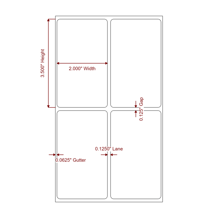 2 Inch x 3.5 Inch Rectangle Inkjet Label Roll - 2Up - 2D Drawing