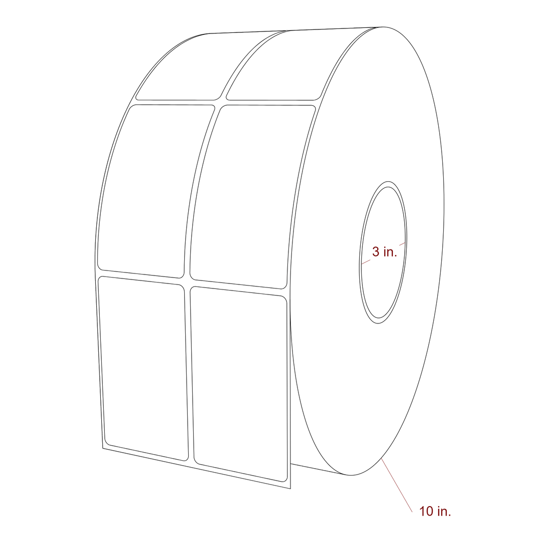 2 Inch x 3.5 Inch Rectangle Inkjet Label Roll - 3 Inch Core - 10 Inch Roll OD - 2Up - 3D Perspective