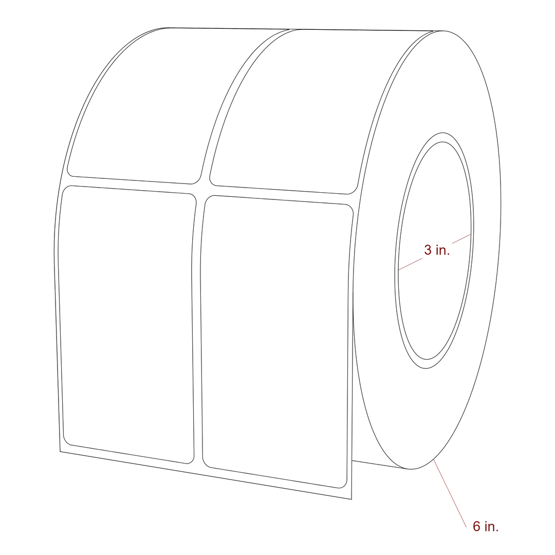 2 Inch x 3.5 Inch Rectangle Inkjet Label Roll - 3 Inch Core - 6 Inch Roll OD - 2Up - 3D Perspective