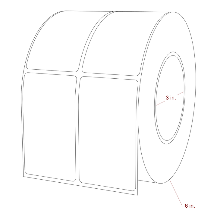 2 Inch x 3.5 Inch Rectangle Inkjet Label Roll - 3 Inch Core - 6 Inch Roll OD - 2Up - 3D Perspective