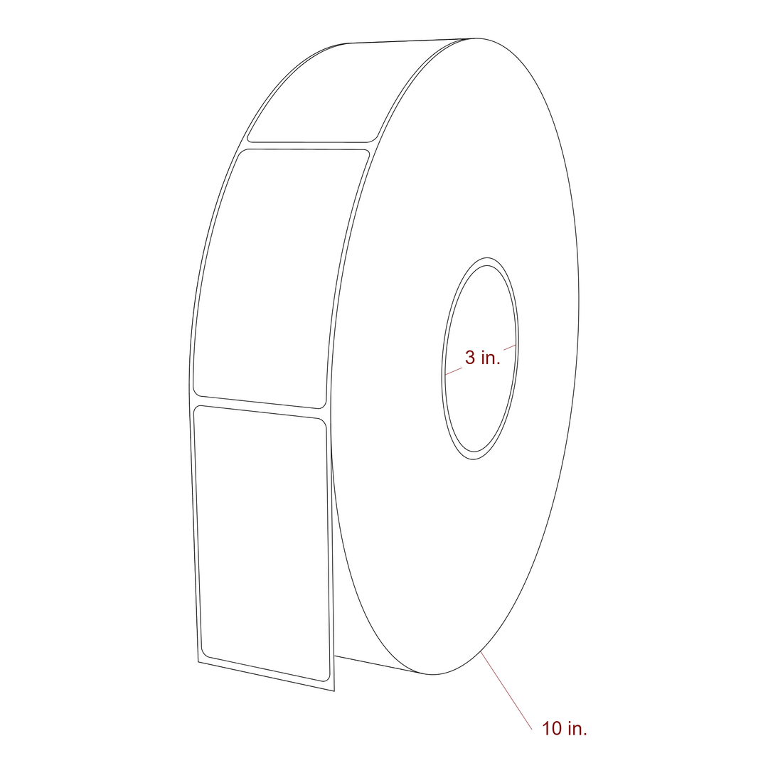 2 Inch x 3.5 Inch Rectangle Inkjet Label Roll - 3 Inch Core - 10 Inch Roll OD - 3D Perspective