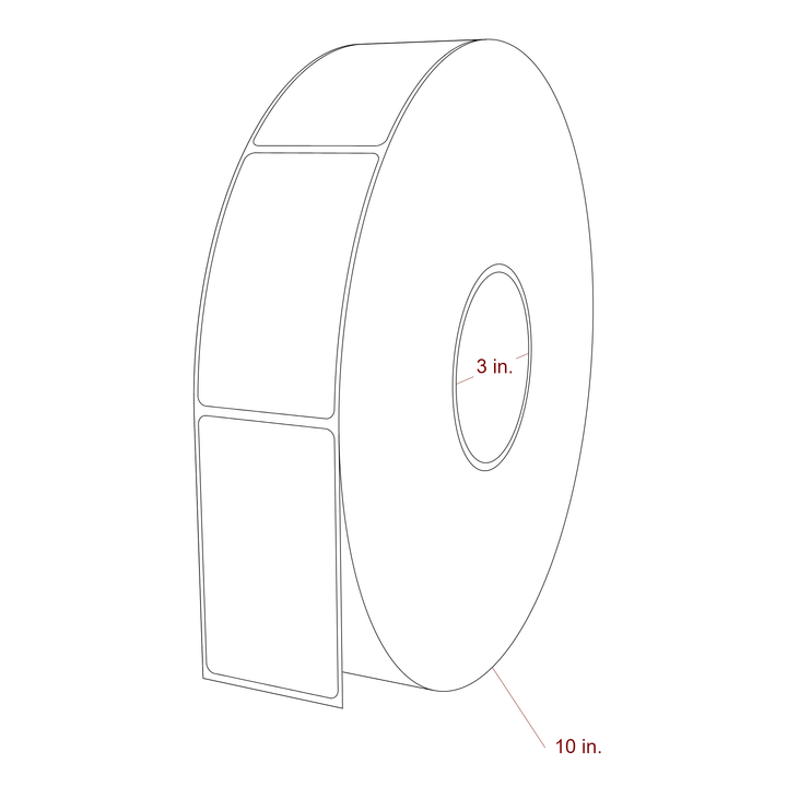 2 Inch x 3.5 Inch Rectangle Inkjet Label Roll - 3 Inch Core - 10 Inch Roll OD - 3D Perspective
