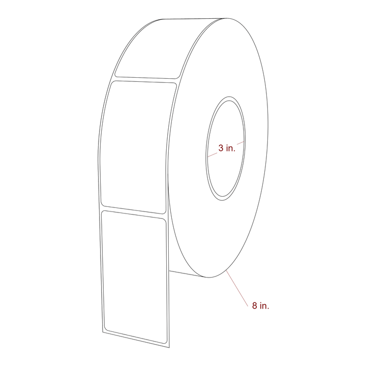 2 Inch x 3.5 Inch Rectangle Inkjet Label Roll - 3 Inch Core - 8 Inch Roll OD - 3D Perspective