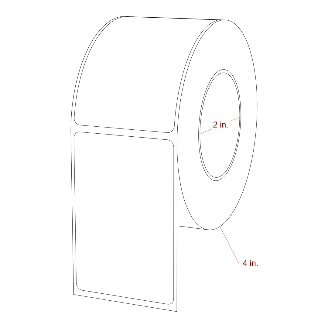 2 Inch x 3 Inch Rectangle Inkjet Label Roll - 2 Inch Core - 4 Inch Roll OD - 3D Perspective