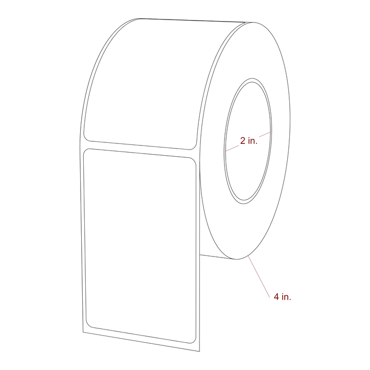 2 Inch x 3 Inch Rectangle Inkjet Label Roll - 2 Inch Core - 4 Inch Roll OD - 3D Perspective