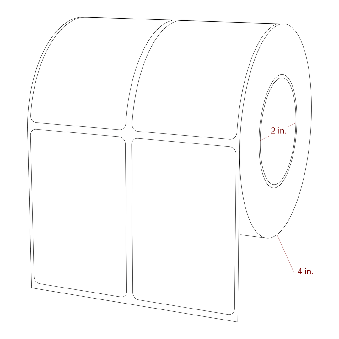 2 Inch x 3 Inch Rectangle Inkjet Label Roll - 2 Inch Core - 4 Inch Roll OD - 2Up - 3D Perspective