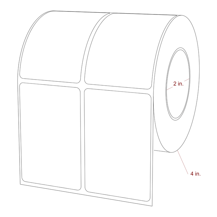 2 Inch x 3 Inch Rectangle Inkjet Label Roll - 2 Inch Core - 4 Inch Roll OD - 2Up - 3D Perspective