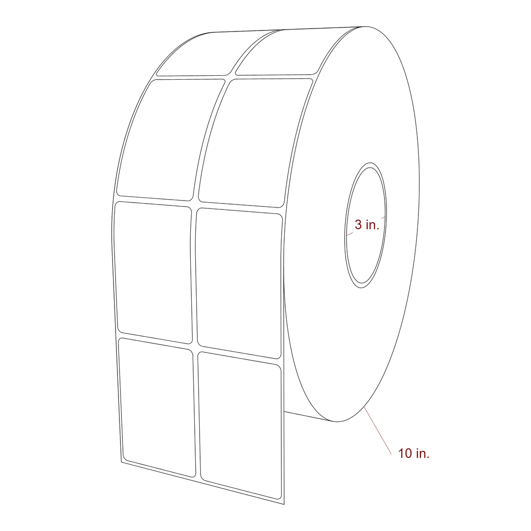 2 Inch x 3 Inch Rectangle Inkjet Label Roll - 3 Inch Core - 10 Inch Roll OD - 2Up - 3D Perspective