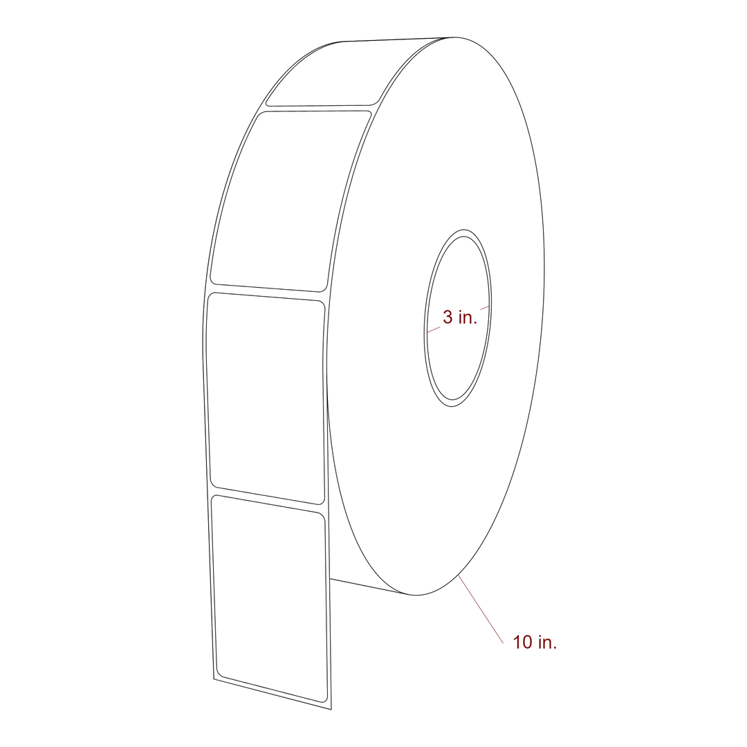 2 Inch x 3 Inch Rectangle Inkjet Label Roll - 3 Inch Core - 10 Inch Roll OD - 3D Perspective