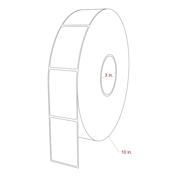 2 Inch x 3 Inch Rectangle Inkjet Label Roll - 3 Inch Core - 10 Inch Roll OD - 3D Perspective