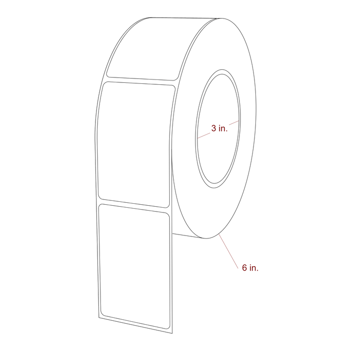 2 Inch x 3 Inch Rectangle Inkjet Label Roll - 3 Inch Core - 6 Inch Roll OD - 3D Perspective