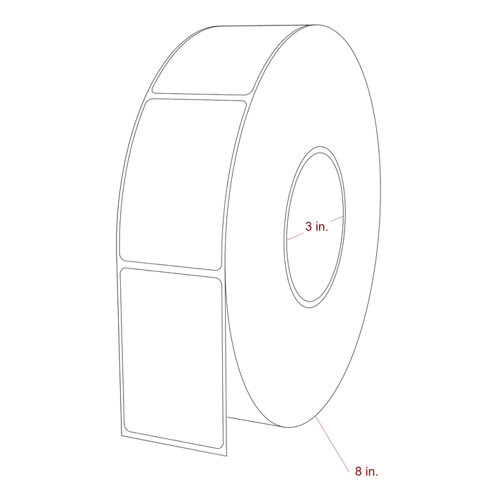 2 Inch x 3 Inch Rectangle Inkjet Label Roll - 3 Inch Core - 8 Inch Roll OD - 3D Perspective