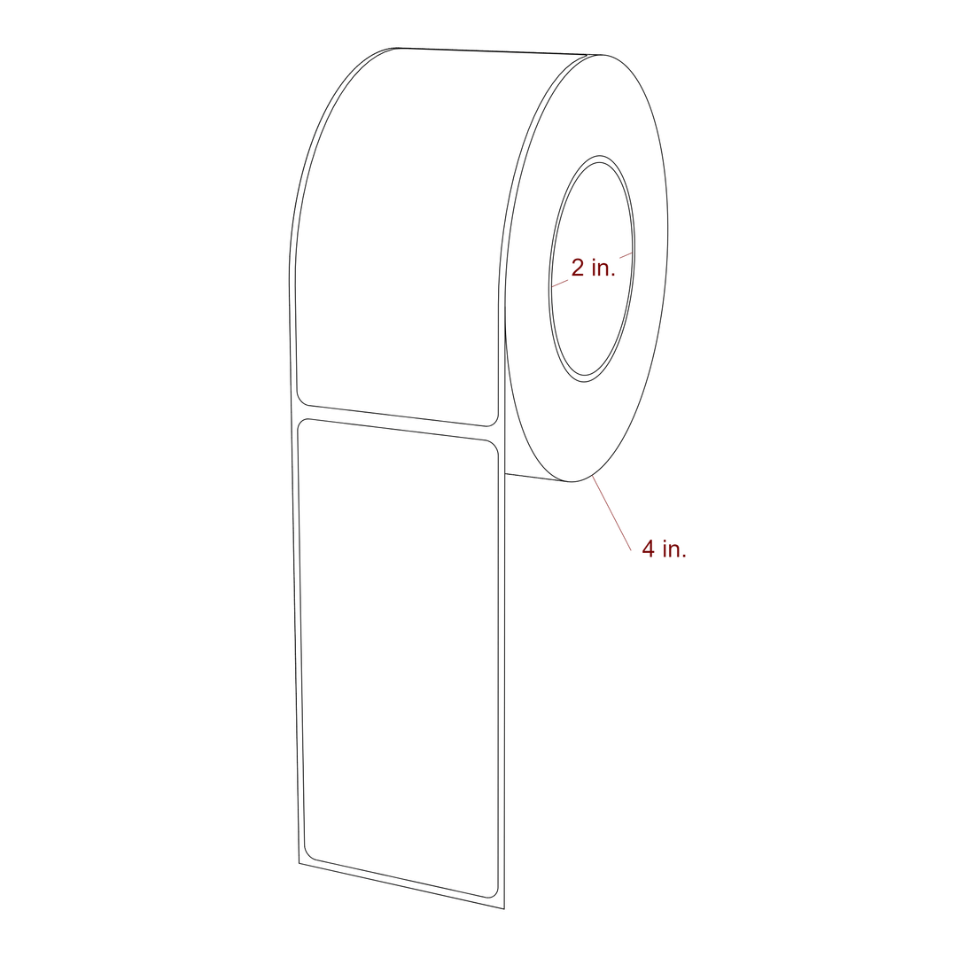 2 Inch x 4.25 Inch Rectangle Inkjet Label Roll - 2 Inch Core - 4 Inch Roll OD - 3D Perspective