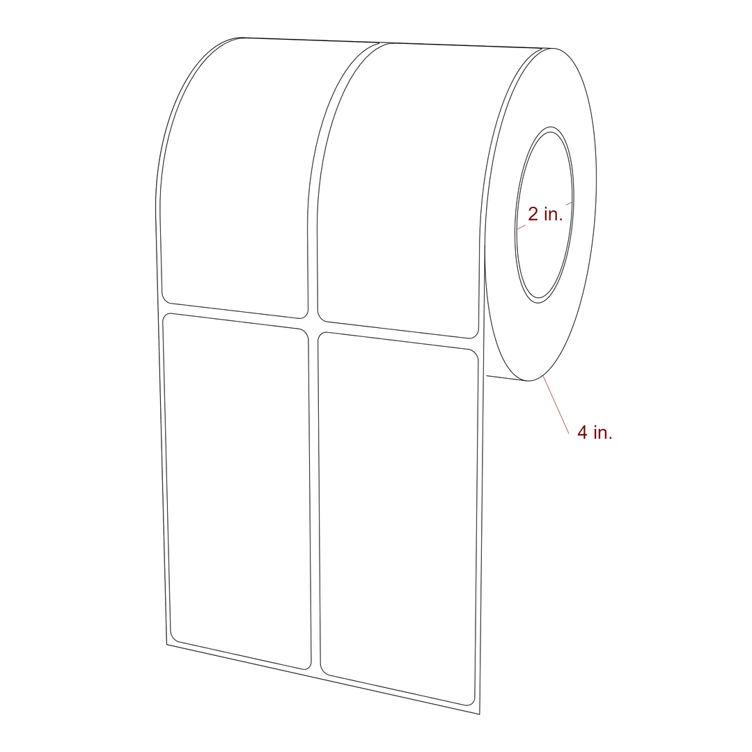 2 Inch x 4.25 Inch Rectangle Inkjet Label Roll - 2 Inch Core - 4 Inch Roll OD - 2Up - 3D Perspective