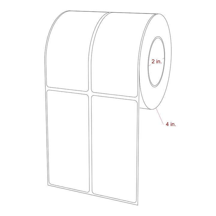 2 Inch x 4.25 Inch Rectangle Inkjet Label Roll - 2 Inch Core - 4 Inch Roll OD - 2Up - 3D Perspective