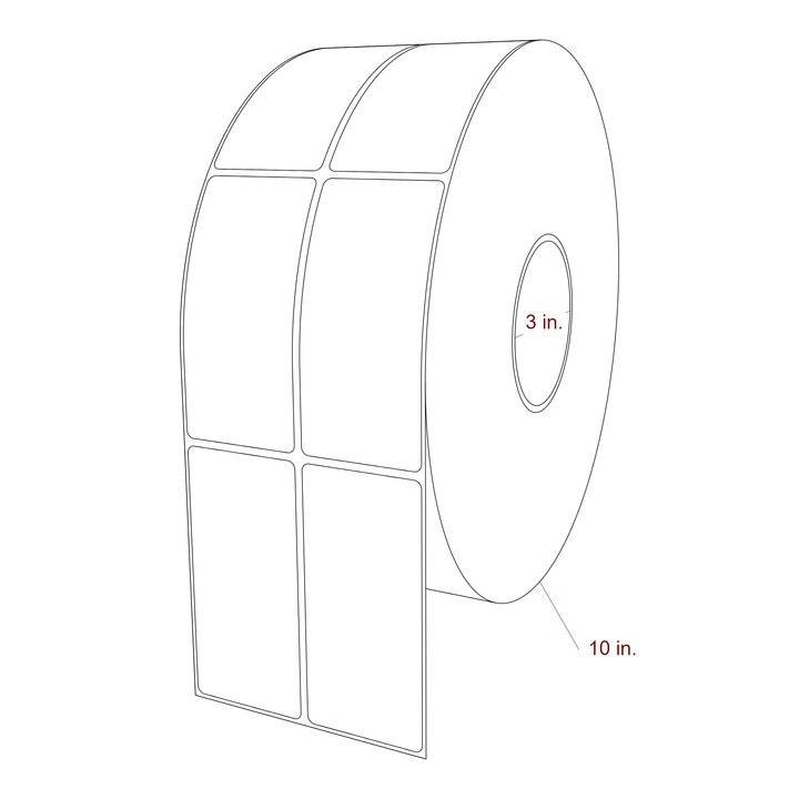 2 Inch x 4.25 Inch Rectangle Inkjet Label Roll - 3 Inch Core - 10 Inch Roll OD - 2Up - 3D Perspective