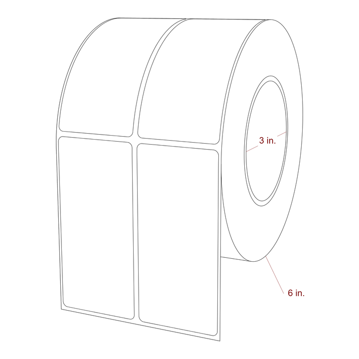 2 Inch x 4.25 Inch Rectangle Inkjet Label Roll - 3 Inch Core - 6 Inch Roll OD - 2Up - 3D Perspective