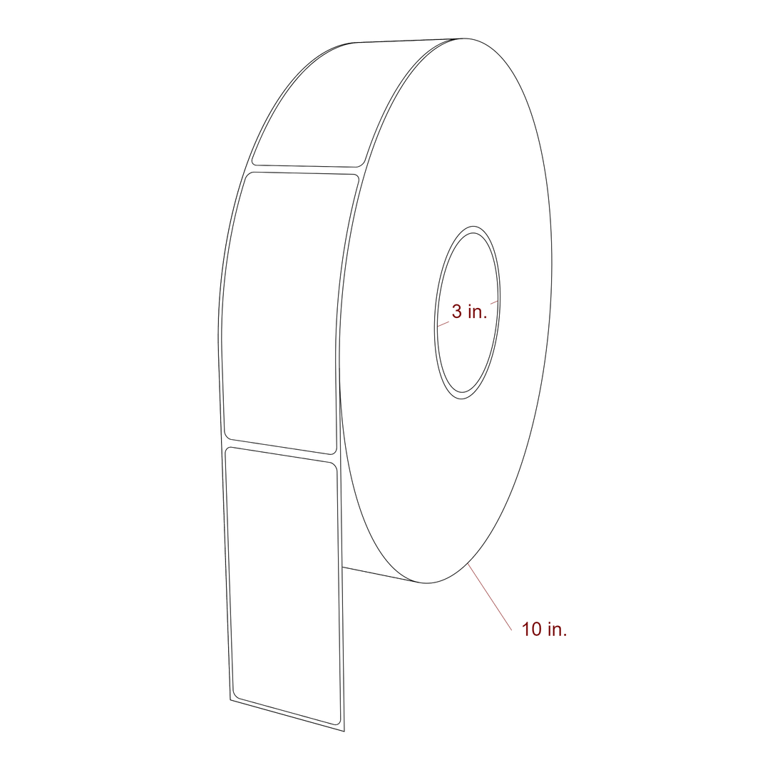 2 Inch x 4.25 Inch Rectangle Inkjet Label Roll - 3 Inch Core - 10 Inch Roll OD - 3D Perspective
