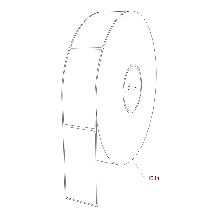 2 Inch x 4.25 Inch Rectangle Inkjet Label Roll - 3 Inch Core - 10 Inch Roll OD - 3D Perspective